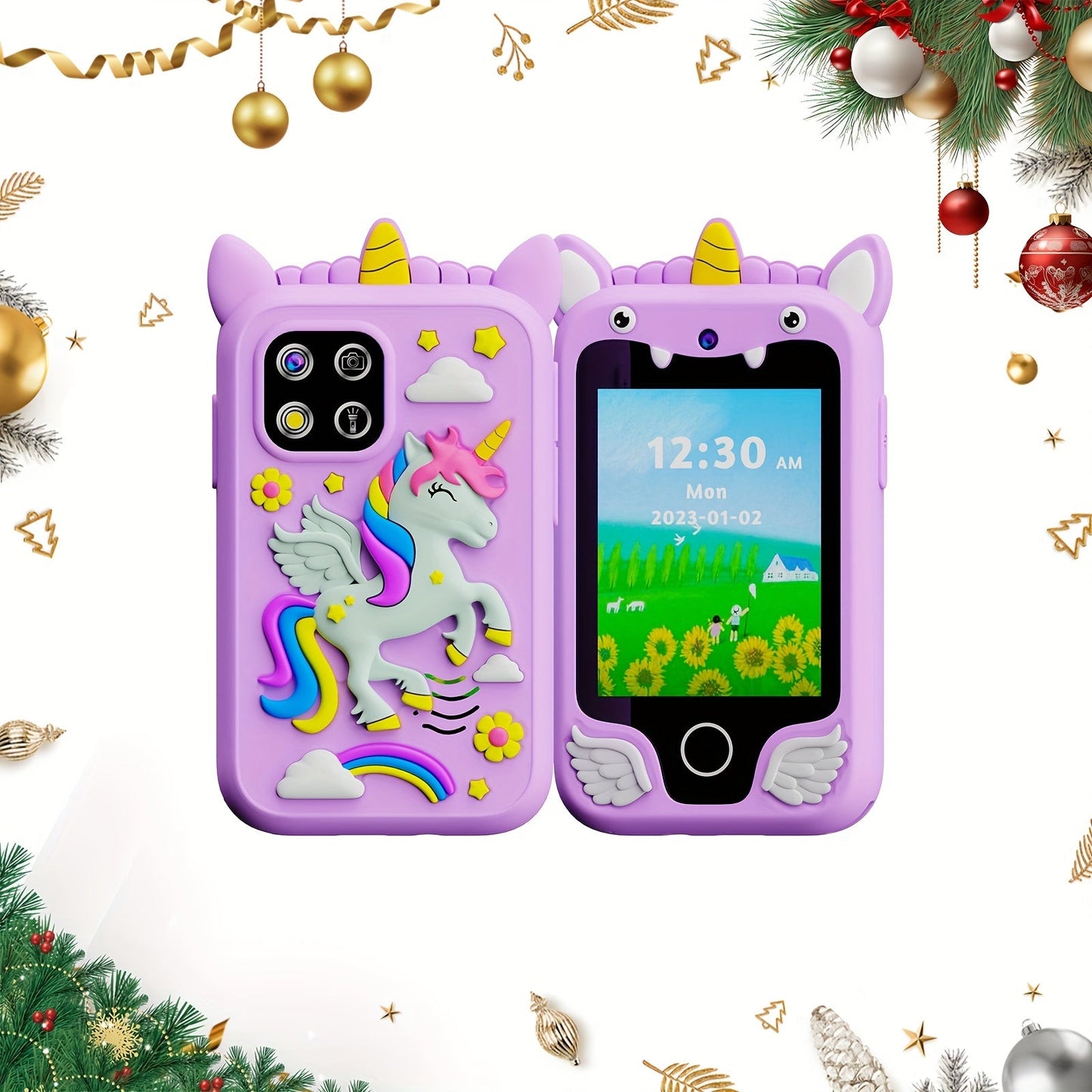 Unicorn Toy Phone in Pink or Purple with Dual Cameras, 25-Game Source Label and 8GB SD Card