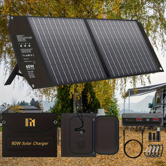 Portable Solar Panel Charger 30W 60W | Foldable Monocrystalline with 18V MC4, DC 12V, USB-A QC3.0 & USB-C PD 18W for Camping, RV, Power Station, Phone