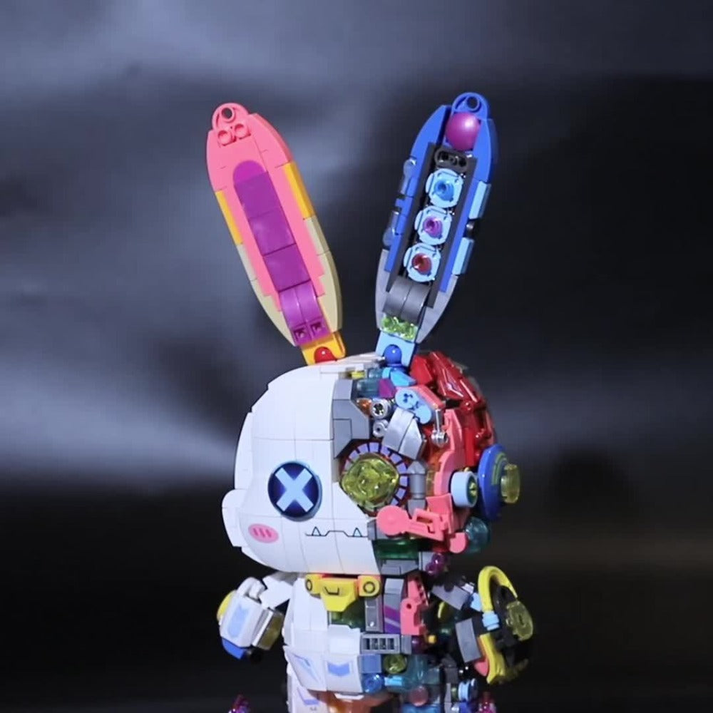 Punk Mechanical Rabbit Building Block Set 1377pcs – Pink Steampunk Style Brick Model Kit, Mid-Scale ABS DIY Assembly Display Toy, Unique Halloween Christmas Birthday Gift for Teens & Adults
