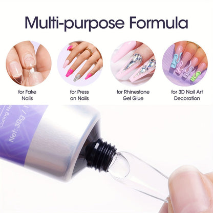 30 g Press-On Nail Glue Gel Kit with UV Lamp, 60 ml Remover and Buffer for Nail Tips and Rhinestones