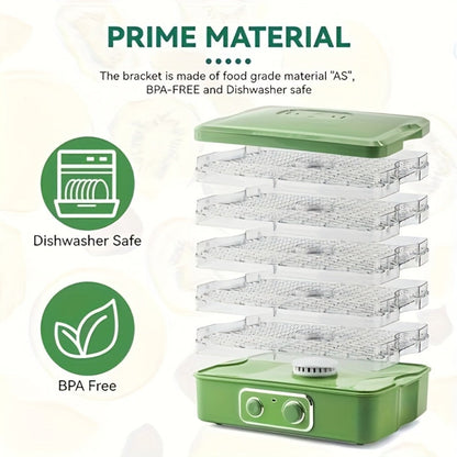Food Dehydrator Machine 5-Tray BPA-Free Stackable 240W Digital Temperature Control 95-158°F Quiet 33dB Overheat Protection for Jerky Fruit Meat Veggies Herbs Snacks Home Use