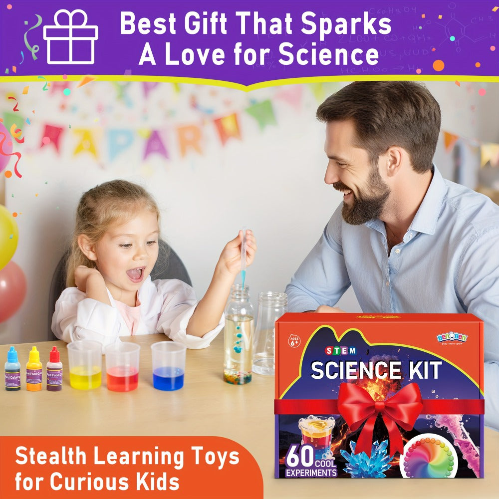 STEM Science Kit for Kids Ages 6-12 – 60 80 105 Lab Experiments, Chemistry Set with Crystal Growing & Chemical Reactions, Educational Science Toy Gift for Boys Girls 6 7 8 9 10 11 12 Year Old