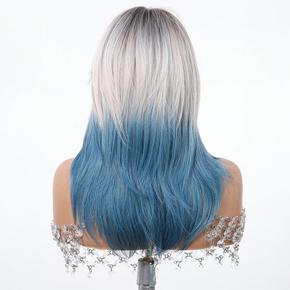Synthetic Wig 22-Inch Gradient Blue Ombre Layers with Bangs, Adjustable Cap and Rose Hair Net