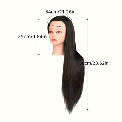Long-Hair Cosmetology Mannequin Head in Brown or Blonde with Pictured 21.26-Inch Overall Height for Styling Practice