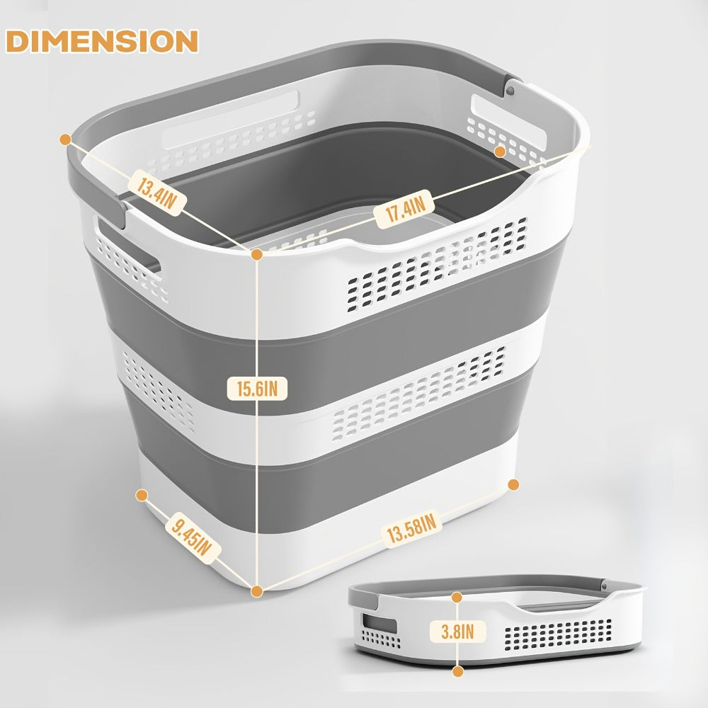 Collapsible 43L Laundry Basket in Grey with Carry Handles, Single or 2-Pack Folding Checkout Options