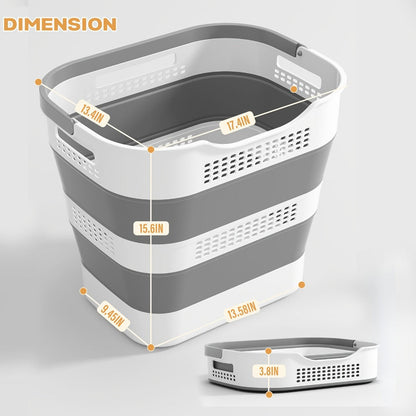 Collapsible 43L Laundry Basket in Grey with Carry Handles, Single or 2-Pack Folding Checkout Options