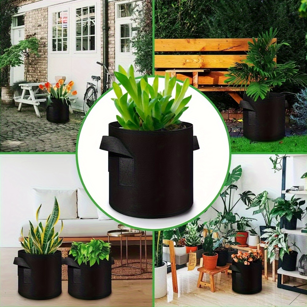 Black 5-Gallon-Labeled Grow Bags with Handles in 10-Pack or 20-Piece Checkout Options for Garden Planting