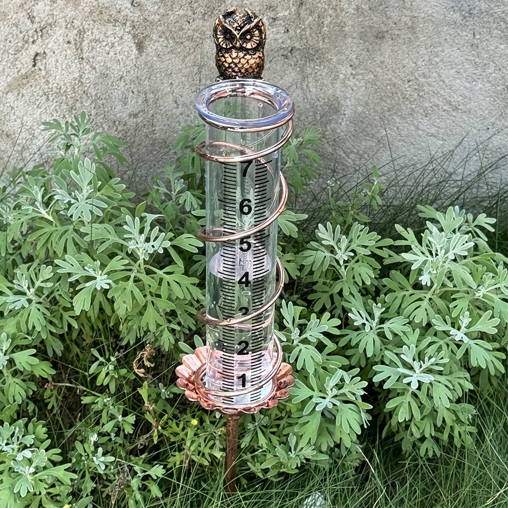 Rain Gauge | Owl Garden Art Metal Frame Outdoor Yard with Cleaning Brush