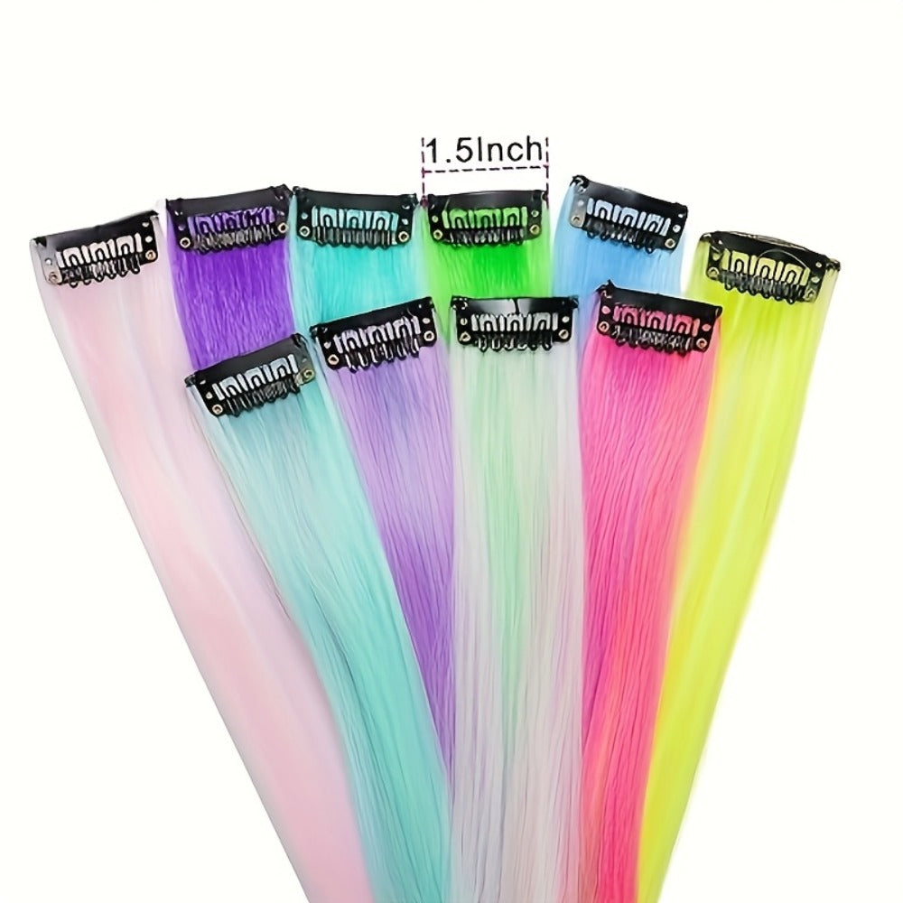 Hair Accessories Ten-Piece 16-Inch Light-Up Rainbow Clip-In Extensions for Costume Styling