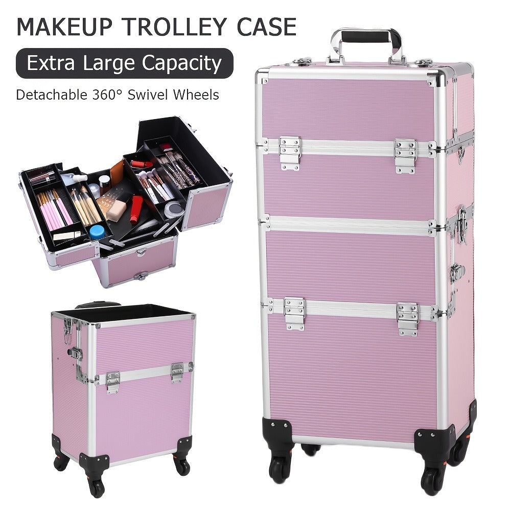 Multi-Level Makeup Train Case with Locking Latches, Extendable Trays and Four Exact Size Checkout Options