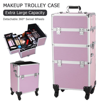 Multi-Level Makeup Train Case with Locking Latches, Extendable Trays and Four Exact Size Checkout Options