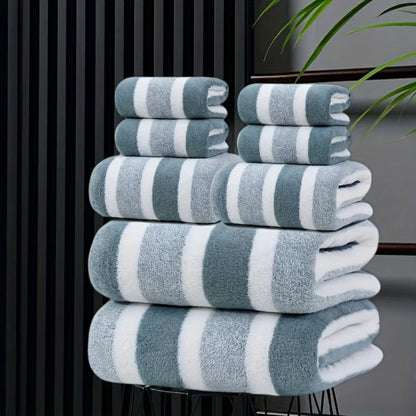 Towel Set 8 Piece 280GSM Two-Color Striped Mix with 2 Bath, 2 Face and 4 Hand Towels for Home and Guest Use