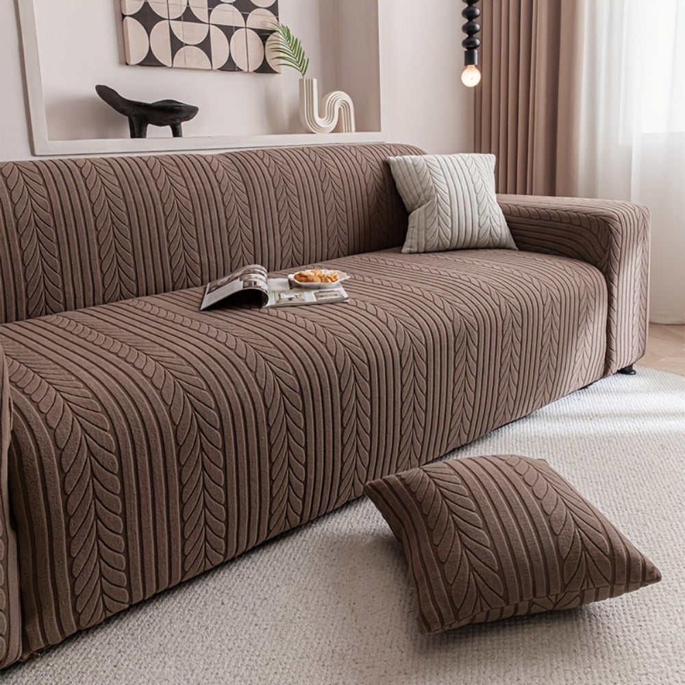 Sofa Cover Elastic Velvet Leaf Jacquard Full-Cover Slipcover with Pillowcase for 1 to 4-Seater Sofas