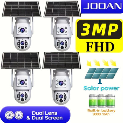 Solar PTZ Security Camera Dual Lens 1296P – 360° Outdoor WiFi Surveillance with Built-In Display, Color Night Vision, Two-Way Audio, Motion Detection & Rechargeable Battery by JOOAN