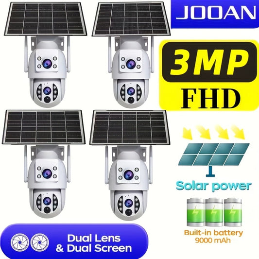 Solar PTZ Security Camera Dual Lens 1296P – 360° Outdoor WiFi Surveillance with Built-In Display, Color Night Vision, Two-Way Audio, Motion Detection & Rechargeable Battery by JOOAN