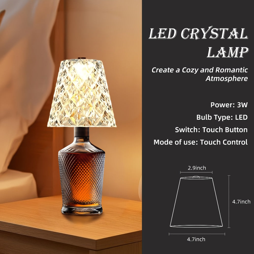Rechargeable LED Bottle Table Lamp 2 Pack - Crystal Acrylic Wine Bottle Design, 2000mAh Cordless, 3 Color Modes, Ambient Night Light for Bedroom, Dining Table, Bar & Home Decor