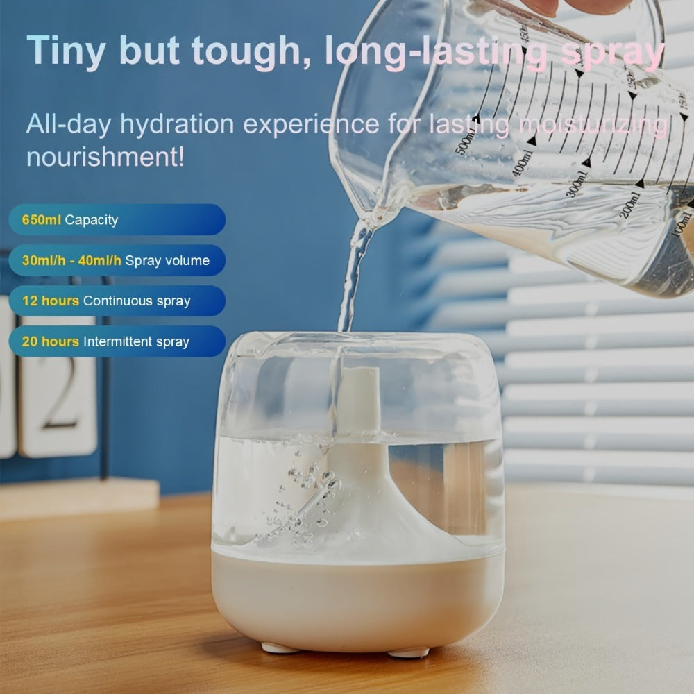 USB Humidifier with 7-Color Night Light – Silent 26dB Double Mist Visible Water Tank 24-Hour Runtime for Bedroom Living Room Office Desktop Home Decor Gift