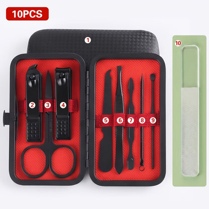 Nail Grooming Tool Case with 10-, 17- or 24-Piece Set Options and Black-and-Red Interior for Home and Travel