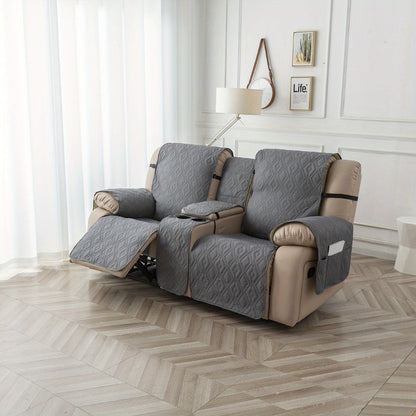 Recliner Loveseat Cover 4 Piece Set Waterproof Split Dual Recliner Sofa Slipcover with Center Console Cover & Straps - Pet Friendly Furniture Protector, Knit Polyester, 8 Colors, Black Grey Beige Navy