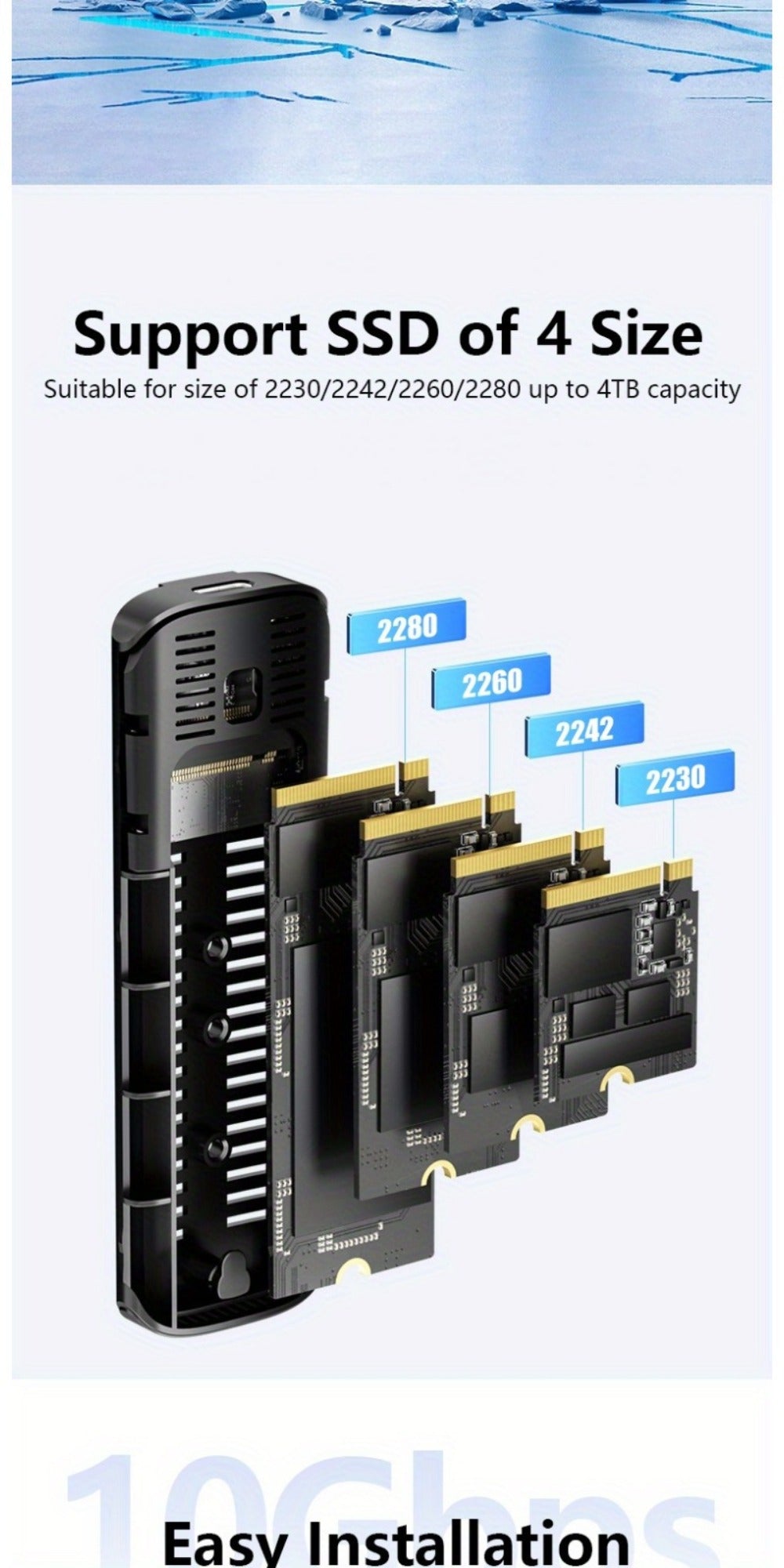 M.2 NVMe/SATA SSD Enclosure 10Gbps USB Adapter, Supports M & B+M Key, 2230/2242/2260/2280, Portable Metal SSD Case for PC