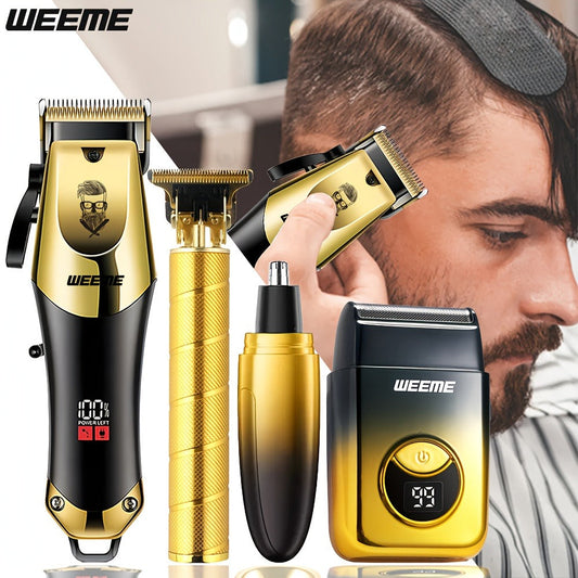 Men's Grooming Kit USB Rechargeable Hair Clipper Set with Nose Trimmer Electric Shaver Detail Trimmer 8 Limit Combs Professional Haircut Kit Father's Day Christmas Gift Gold