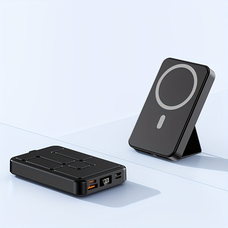 10000mAh Magnetic Power Bank with Folding Kickstand, Percentage Display and Multiple Charging Ports