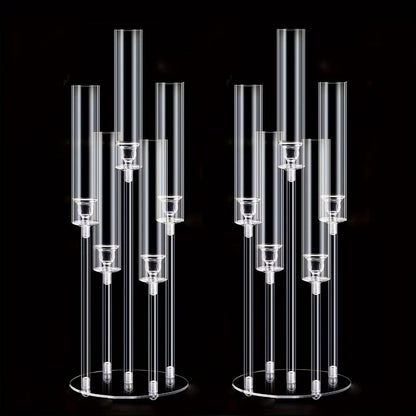 Acrylic Candelabra Centerpiece 5-Arm Clear Candle Holder Set for Wedding Table Decor Birthday Party Christmas Thanksgiving Candlelight Dinner