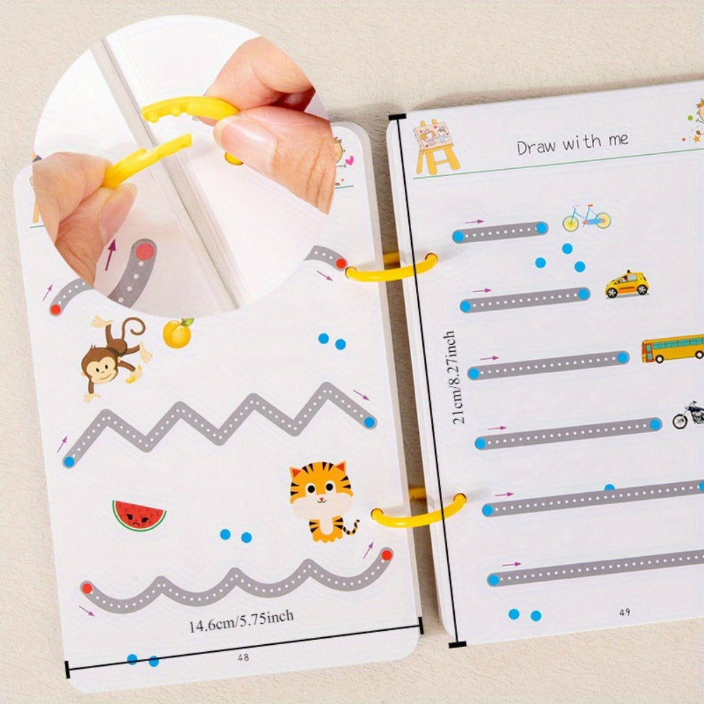 64-Page Wipe-Clean Tracing Workbook with Eight Color Pens, Eraser and Reusable Line Practice Activities