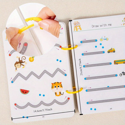 64-Page Wipe-Clean Tracing Workbook with Eight Color Pens, Eraser and Reusable Line Practice Activities