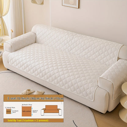 Sofa Cover Three-Piece Soundwave Embossed Set with Sofa Panel, Two Armrest Covers and Anti-Slip Mat
