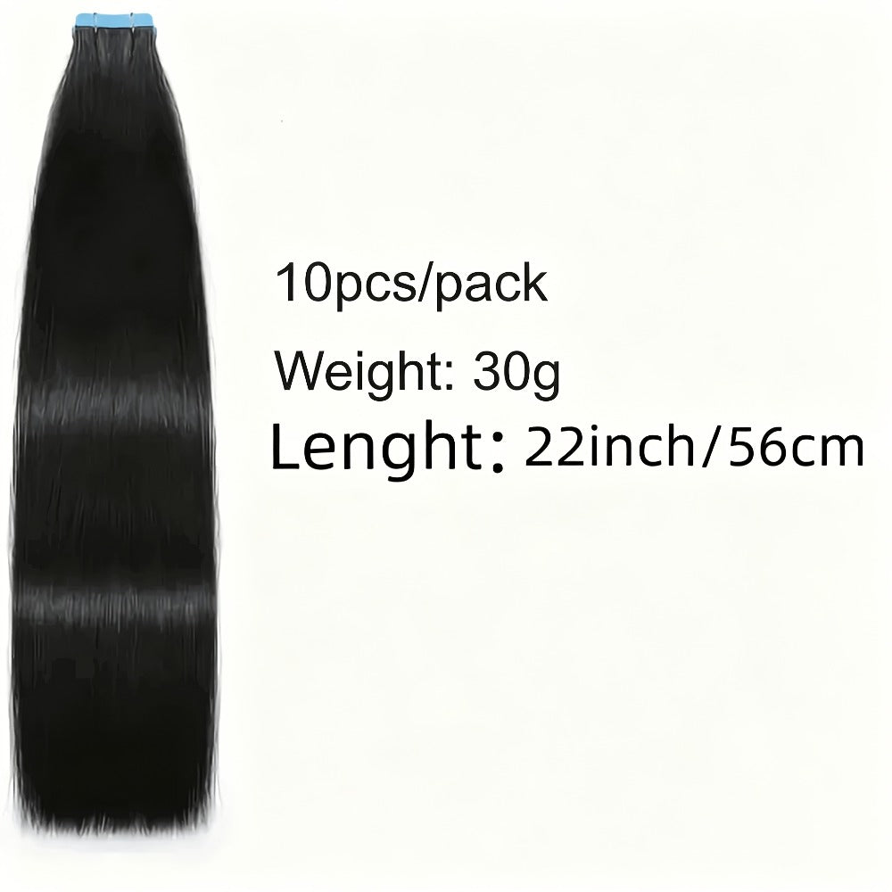 Straight Natural Black Tape-In Hair Extensions, 10-Piece 30 g Pack in 16-, 20-, 22- or 24-Inch Lengths