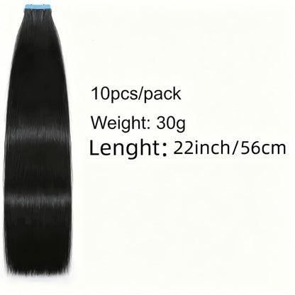Straight Natural Black Tape-In Hair Extensions, 10-Piece 30 g Pack in 16-, 20-, 22- or 24-Inch Lengths