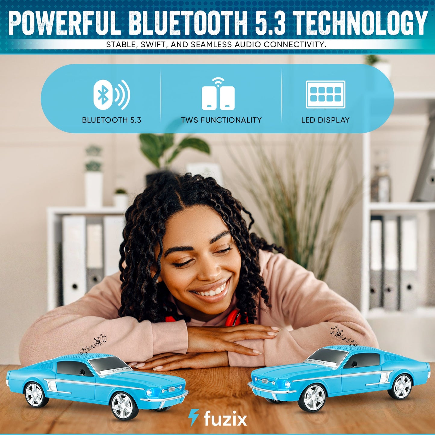 Fuzix WS-1967 Classic Car Bluetooth Speaker with LED Lights | Retro Replica Wireless Stereo, FM Radio, USB/TF/AUX, Built-in Mic, Rechargeable – Novelty Gift for Car Enthusiasts, Home, Travel & Parties