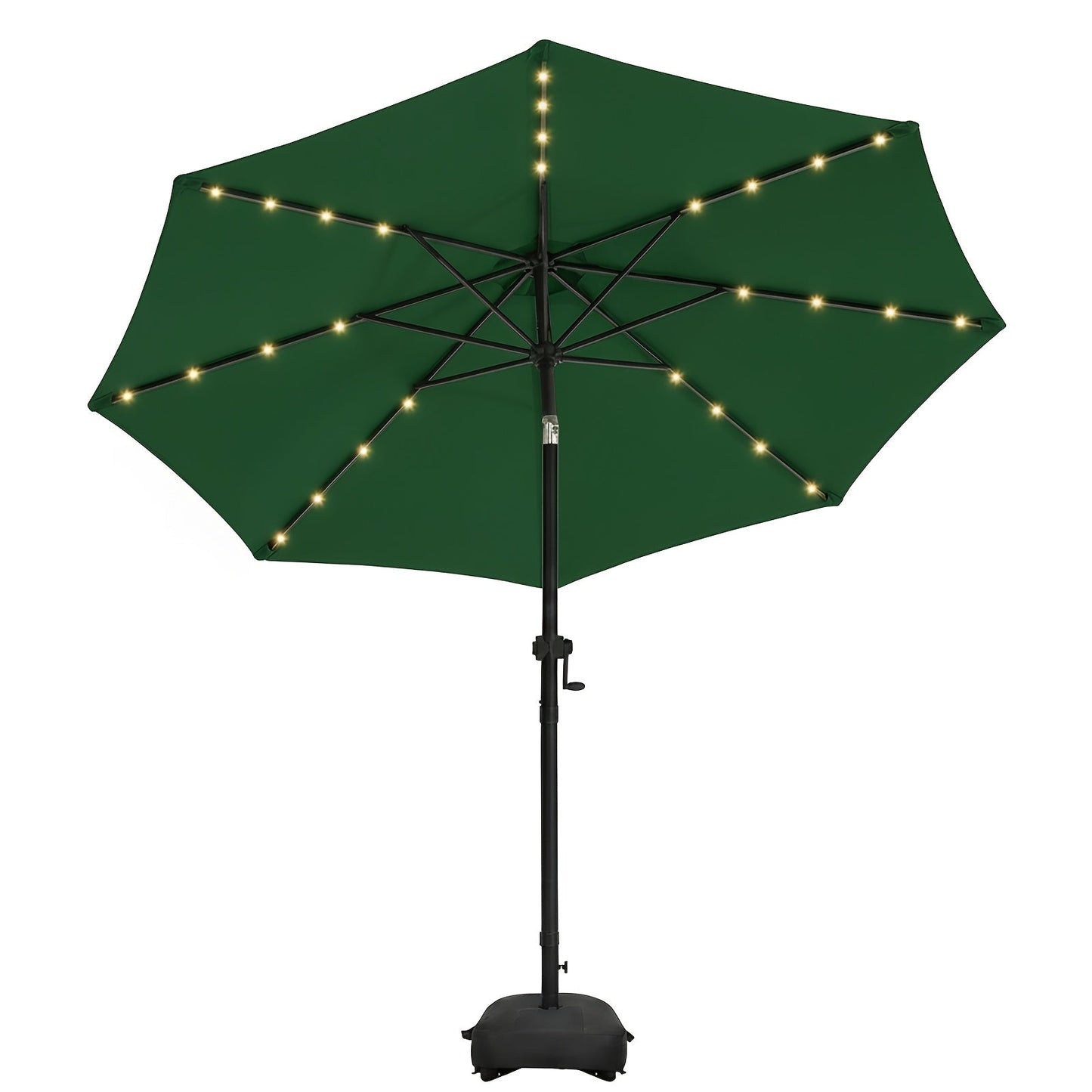 Patio Umbrella 9FT Solar LED Style with 32 Lights, Double Vent, Push Tilt, Crank and Eight Color Options