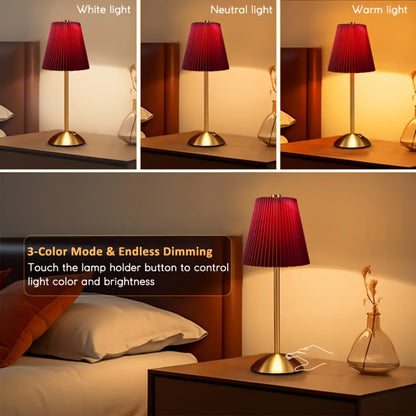 Pleated-Shade Rechargeable Table Lamp with Touch Control in Four Styles and One- or Two-Piece Options