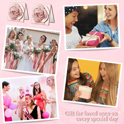 30-Set Rose-Shaped Compact Mirror Favors with Thank-You Tags, Organza Bags and 2.75-Inch Folding Cases