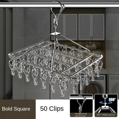 Stainless Steel Hanging Laundry Drying Rack with Square or Round Frame and 30, 40 or 50 Garment Clips