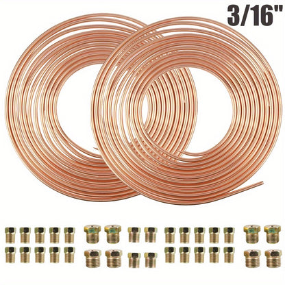 3/16" Brake Line Tubing Kit – Copper Nickel 25ft with 32 Fittings & Stainless Steel Clamps | Brake Line Repair Kit for American Cars & Most Vehicles | 2pcs or 34pcs Set