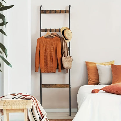 Five-Tier Brown Blanket Ladder with Ten Removable Hooks in One- or Two-Piece Checkout Options