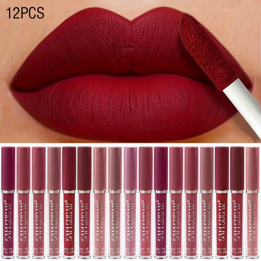 Matte Lip Gloss Set 12-Piece – Long Lasting Waterproof Liquid Lipstick, No Spillage Sweat-Proof Color-Resistant Velvety Finish, Lip Makeup Gift Set for Women