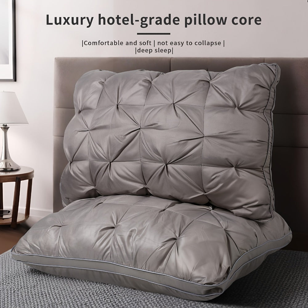 Bed Pillow Set of 2 with Quilted Woven Covers, Zippered Loft Access and Five Color Options