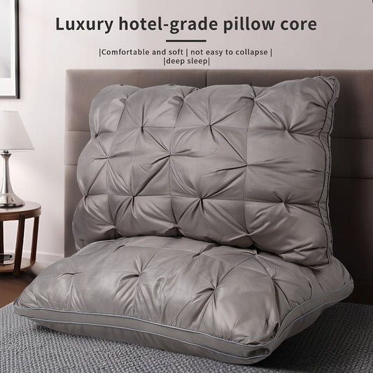 Bed Pillow Set of 2 with Quilted Woven Covers, Zippered Loft Access and Five Color Options