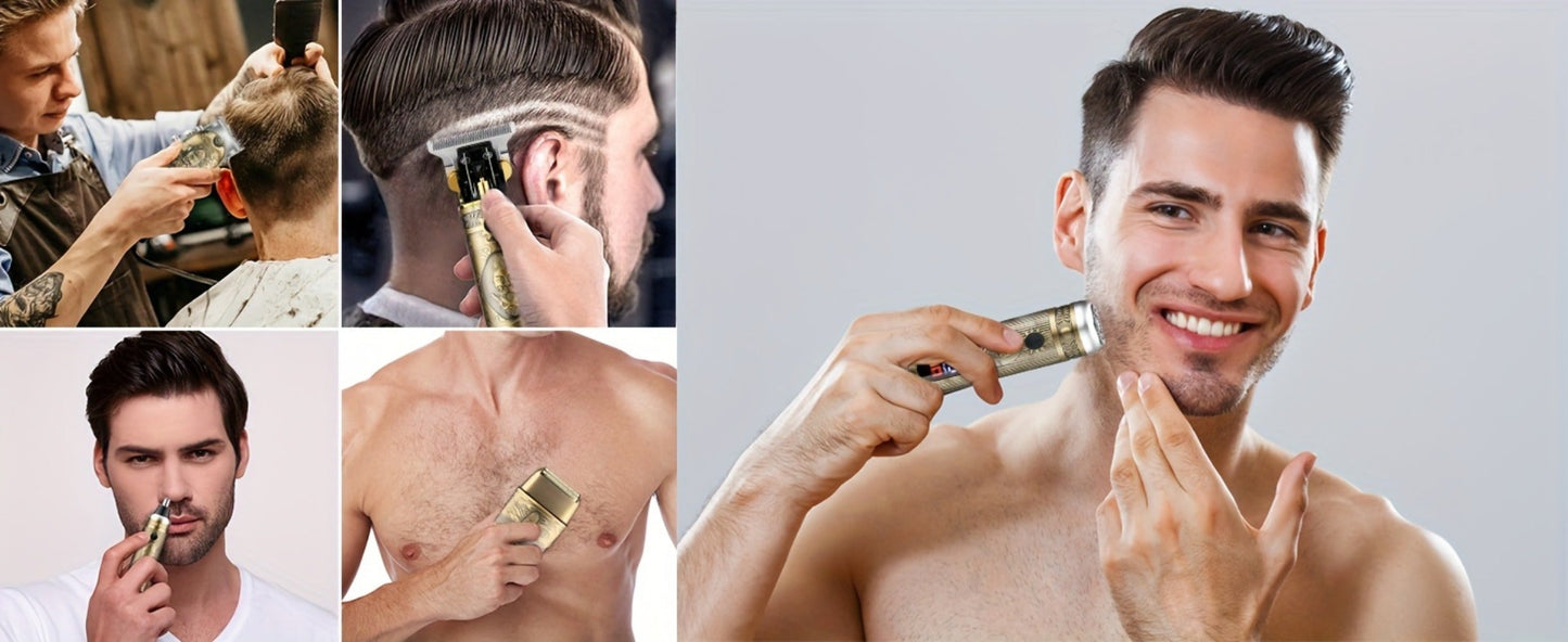 Hair Clippers & Trimmers GSRY Bronze Four-Tool Grooming Set with LCD Displays, USB Charging and Guide Combs
