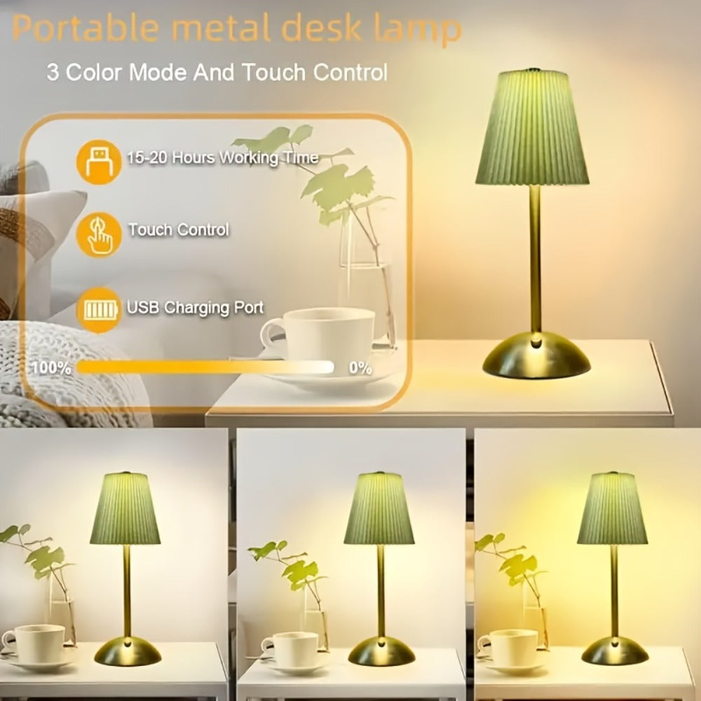 Pleated-Shade Rechargeable Table Lamp with Touch Control in Four Styles and One- or Two-Piece Options