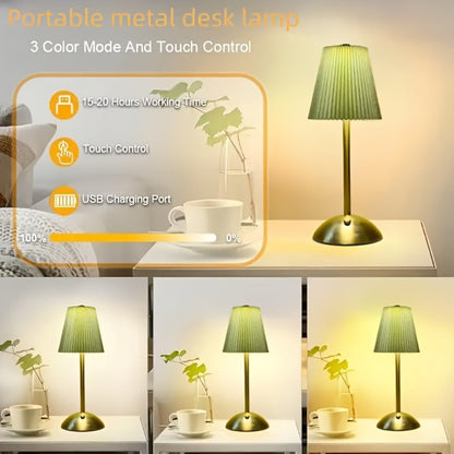 Pleated-Shade Rechargeable Table Lamp with Touch Control in Four Styles and One- or Two-Piece Options