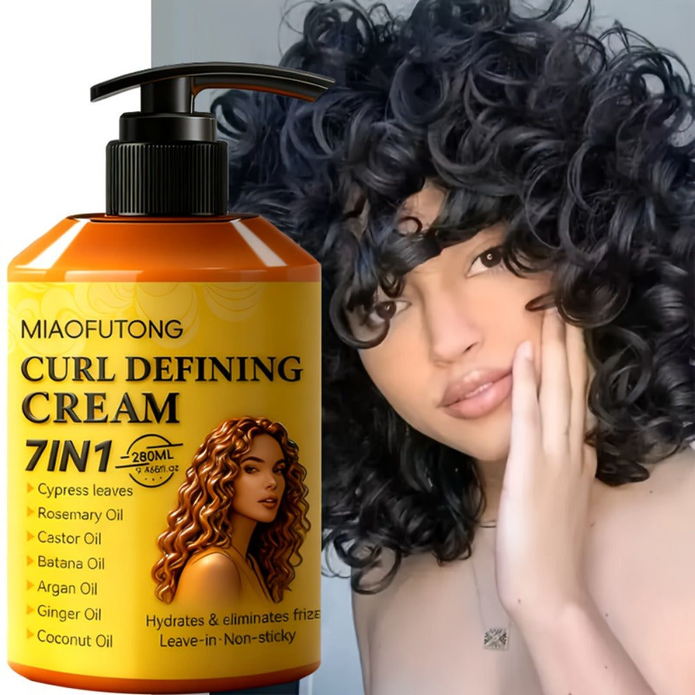 7-in-1 Botanical Curl Cream 280ml – Deep Moisture Curl Defining Cream with Argan, Rosemary, Castor & Coconut Oil, Anti-Frizz Long-Lasting Volume for Wavy Curly Coily Hair