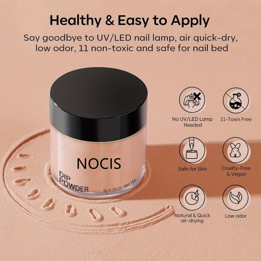 Dip Powder Nail Kit with NOCIS Label, Four Nude and Gold Glitter Powders, Three 10ml Liquids and Four Tools