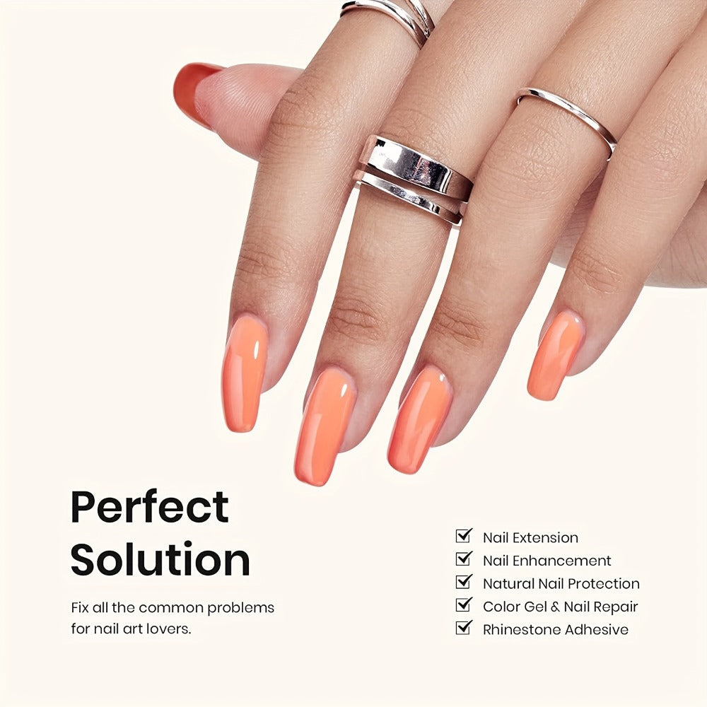 Builder Gel Nail Kit 5-in-1 Clear Nail Extension Gel Set — Primer Brush Repair Gel Nail Strengthening Overlay Kit 0.51oz, Beginner DIY Home Salon for Natural Nails Women Nail Art Starter
