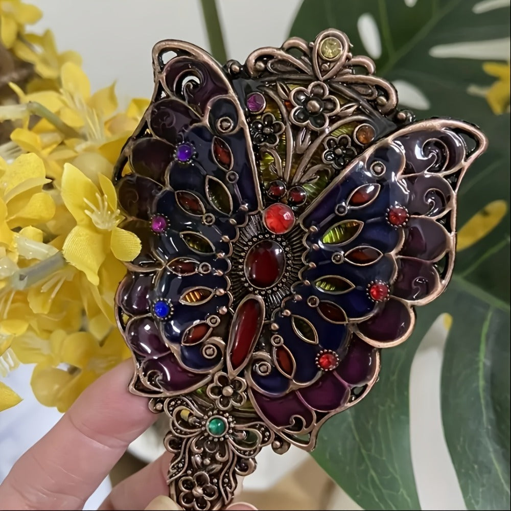 Decorative Peacock Comb and Handheld Mirror Two-Piece Set in Four Image-Bound Design Options