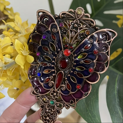 Decorative Peacock Comb and Handheld Mirror Two-Piece Set in Four Image-Bound Design Options